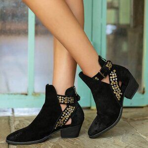 Antelope Women's Black Suede M33 Meli Studded Ankle Boot. Sz: 8-8.5